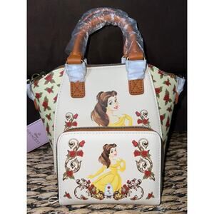 NEW Loungefly Disney Beauty And The Beast Belle Red Roses Mini Satchel Wallet!